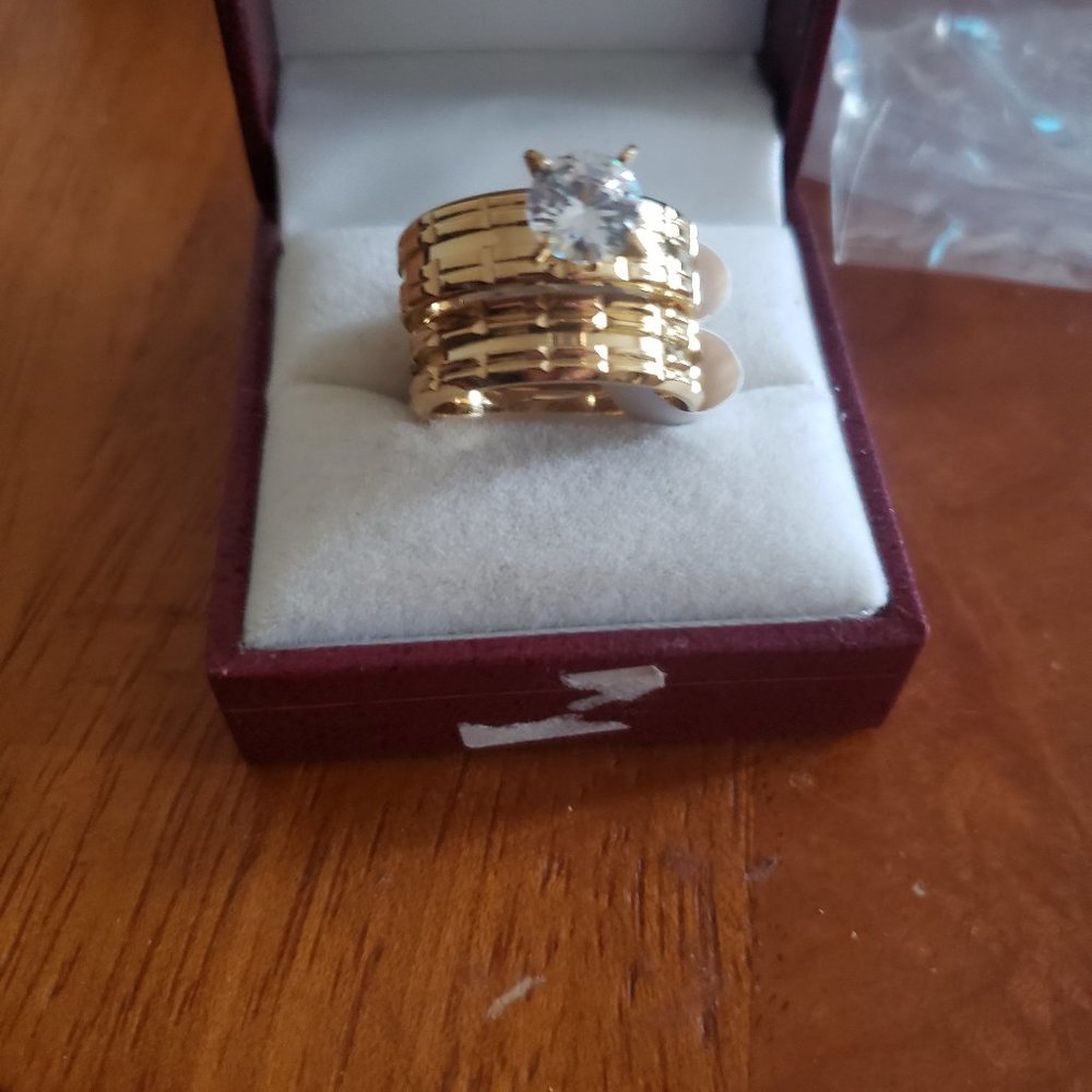 Stainless steel wedding band set.